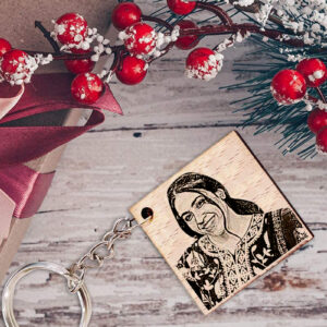 Wooden Personalized Square Engraved Photo Keychain