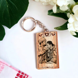 Wooden Engraved Custom Photo Keychain (Rectangle)