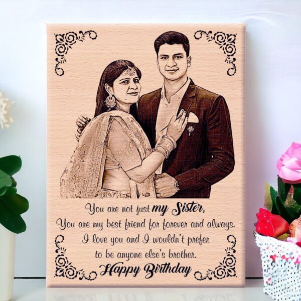 Customized Wooden Engraved Happy Birthday Sister Photo Frame 6x9 inchs wood