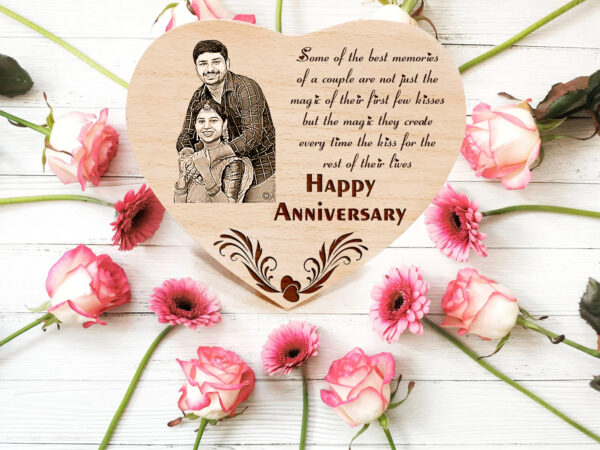 Wooden envelope-shaped keepsake engraved with love letter and heart icon