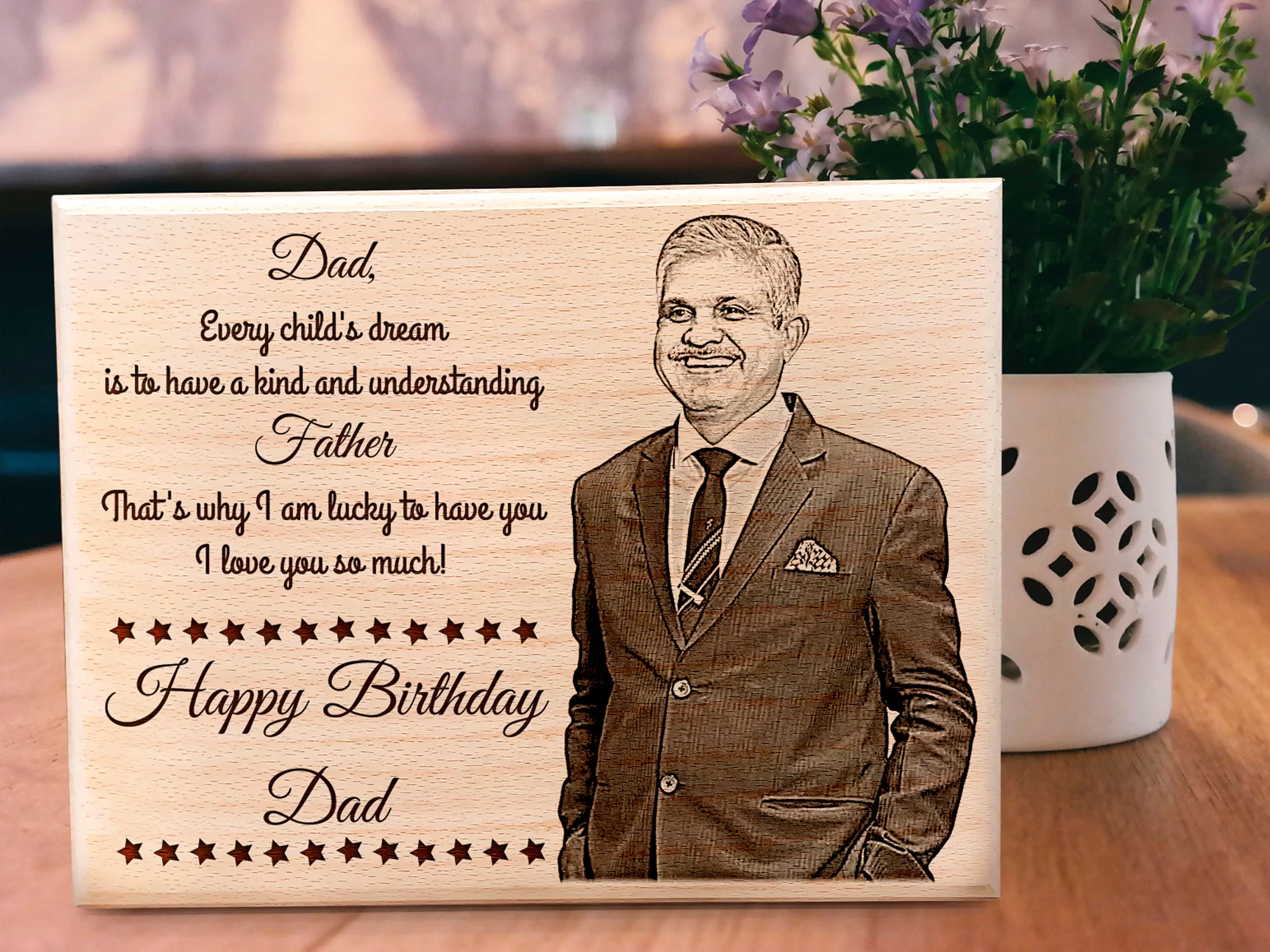 Executive desk nameplate engraved in wood with name and job title