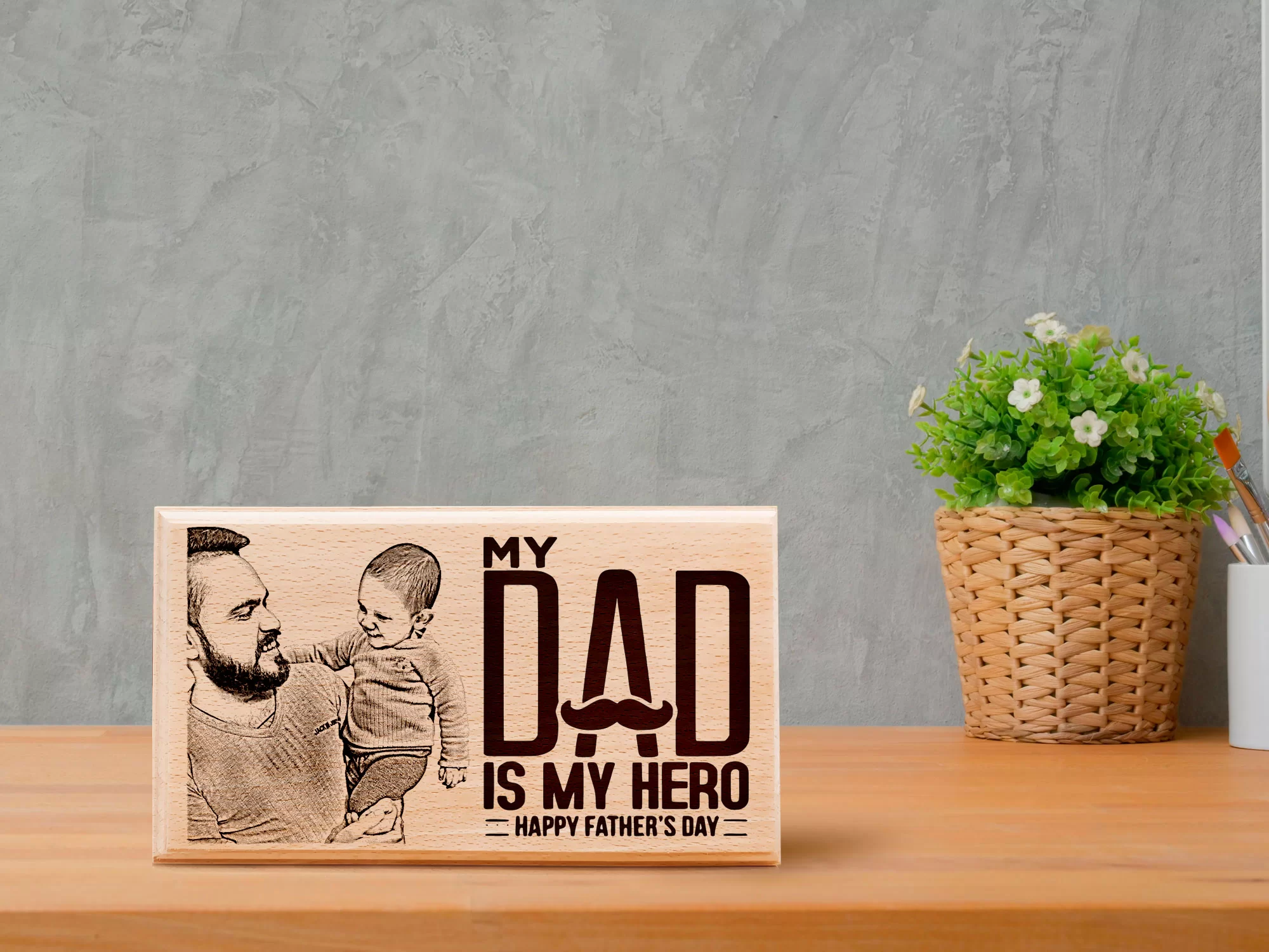 Custom engraved wooden urn box with nature scene and name of loved one.