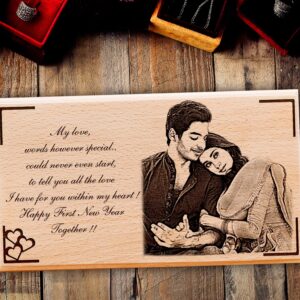 Happy New Year Gift Ideas Engraved Photo Plaque Gift for Couples (7 X 4 Inches,Wood)