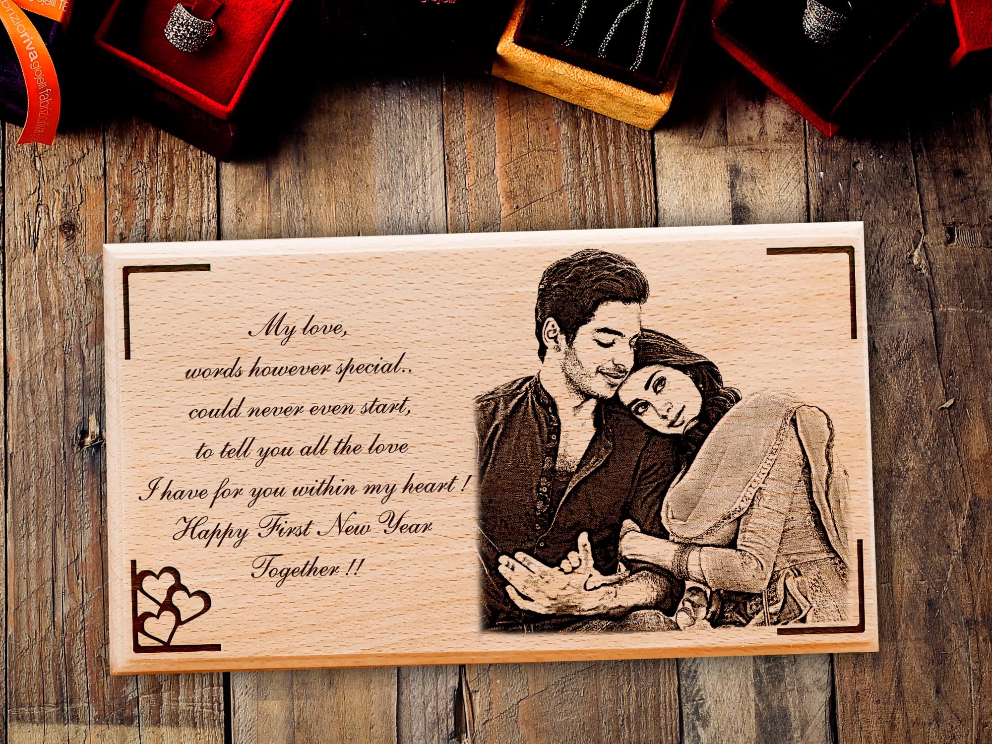 Engraved wood keepsake box with ‘Forever & Always’ and two doves