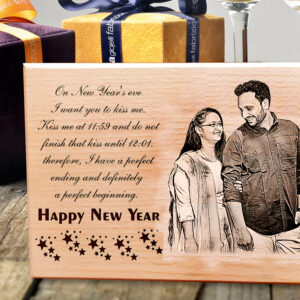 New Year Personalized Engraved Photo Plaque Gift for Wife and Husband (7×5 inches, Wood)