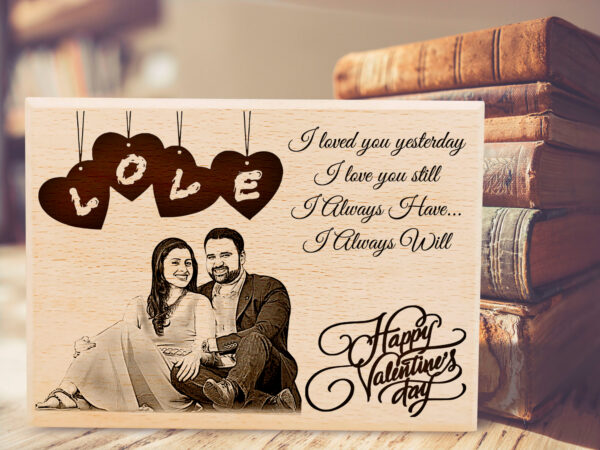 Personalized Wooden Engraved Photo Plaque Valentine Gift for Couples (9x6 inches)