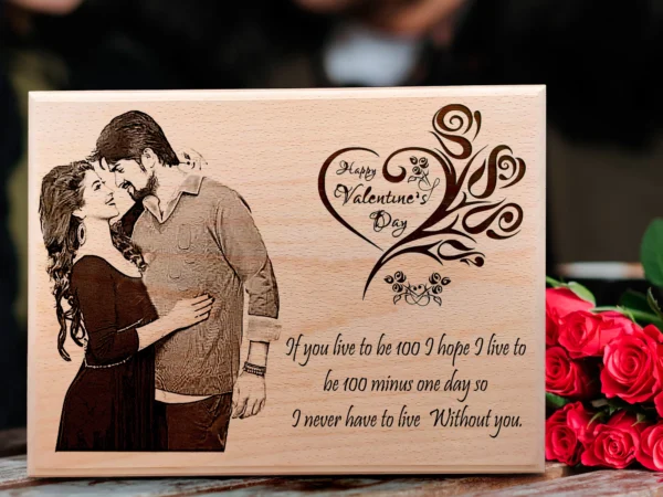 Wood guitar wall hanger engraved with musical notes and performer’s name