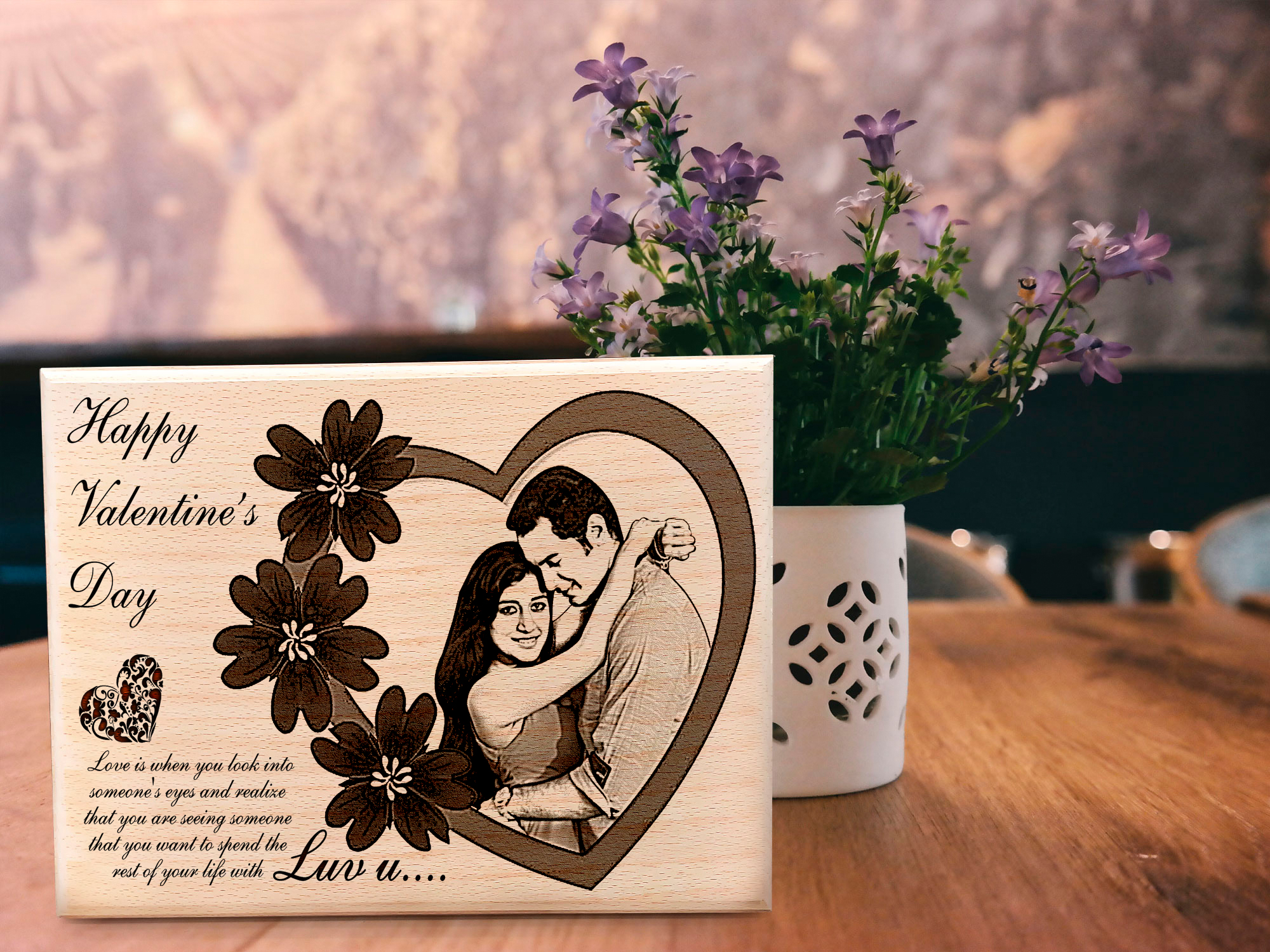 Wooden message board engraved with ‘Leave a Note of Love’ for baby shower