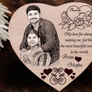 Personalized Heart Shaped Wooden Engraved Photo Thank You Gift for Husband (6 x 6 inches)