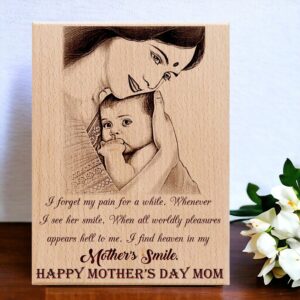 Wooden Happy Mothers Day Customized Engraved Photo Plaque for Mom (8 x 12 Inches)