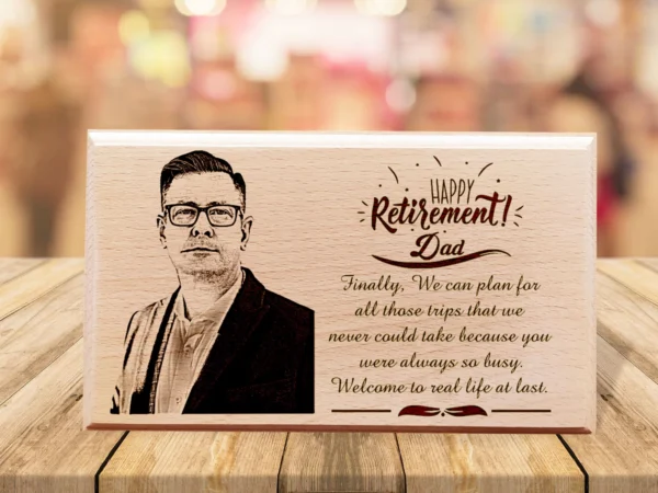Engraved wooden plaque with couple’s names and wedding date
