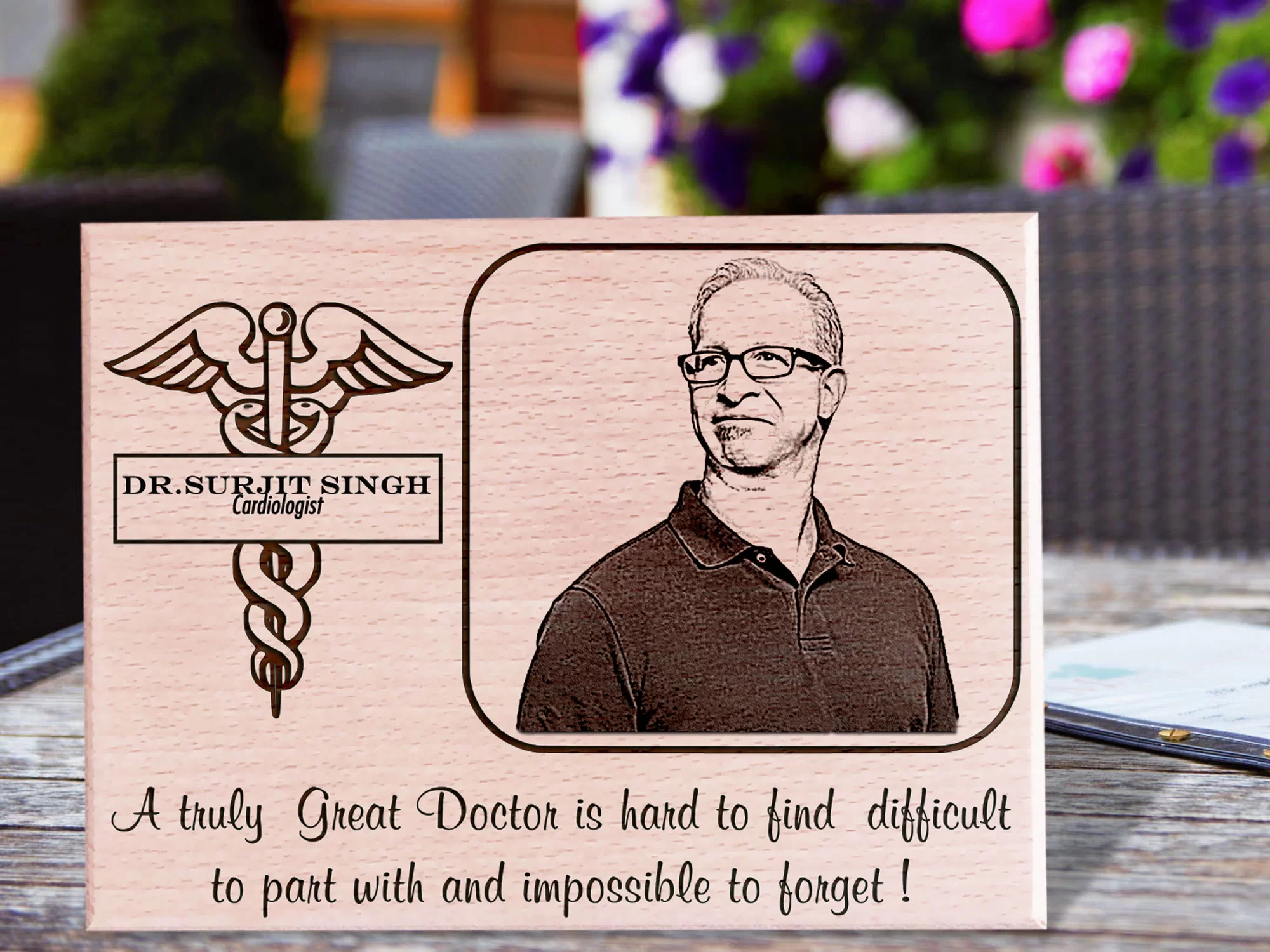 Rustic wooden photo frame engraved with special date