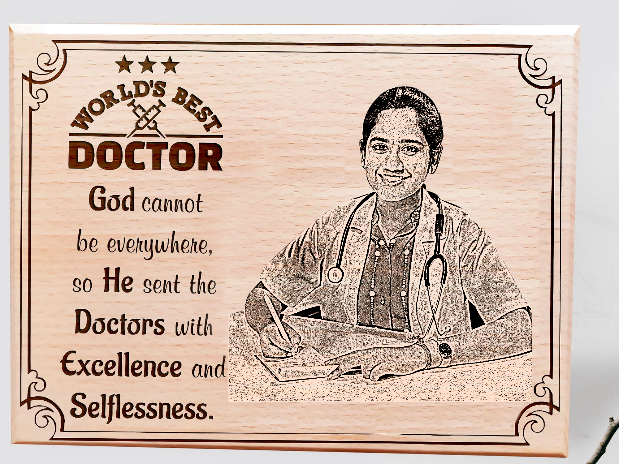 Engraved wooden guestbook cover with couple’s names and wedding date