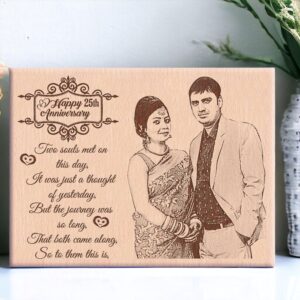 Personalized Wooden Engraved Photo Frame for 25th Wedding Anniversary 6×9 inchs wood