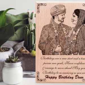 Engraved wood surface with decorative border and text