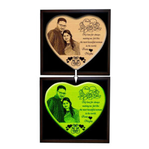 Laser On customized photo frame Heart Shape Wooden (Hg2) Size 9×9 inchs